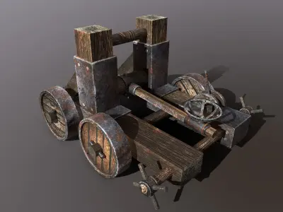 catapult medieval wheeled cart Free low-poly 3D model