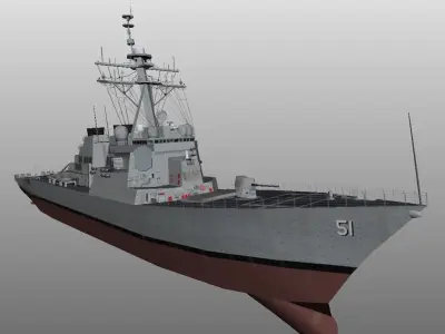 Arleigh Burke class destroyer ddg51 very low poly 3d model Low-poly 3D model