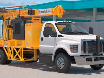 Mobile B-51 Drill Rig Truck Orange Rigged 3D model