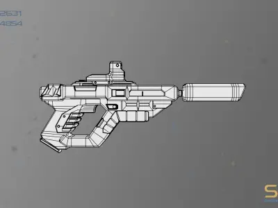 Sci-Fi Electric Cobalt Blue Pistol - Lowpoly Futuristic Gun Low-poly 3D model