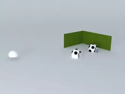 A gate soccer field with two soccer balls and wall 3D model