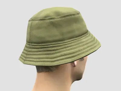 Bucket hat - khaki Low-poly 3D model