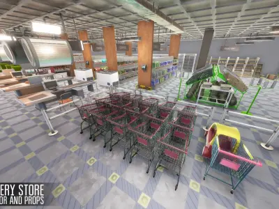 Grocery store - interior and props Low-poly 3D model