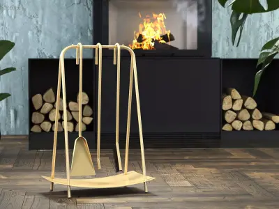 Port Fireplace Tools Brass 3D model