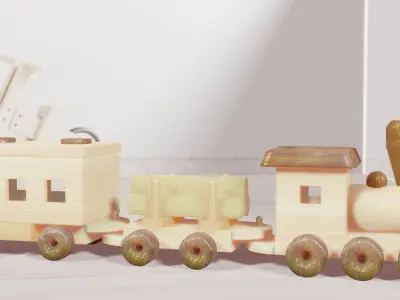 Train toys with treated wood texture 3D model