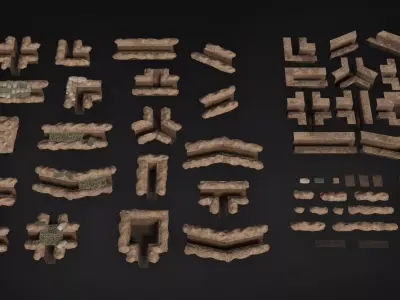 Modern Trenches Modular Pack - 21 Sections 30 Modules Low-poly 3D model