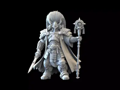 Sci-Fi Dark Priest STL Grimdark Warrior Miniature with Staff  3D print model