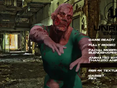 Zombie doctor full rigged - game ready - animated Low-poly 3D model