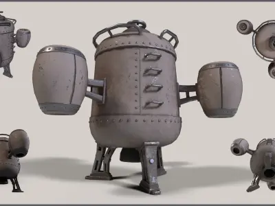 Stylized Flying Machine - 2 texture sets Low-poly 3D model