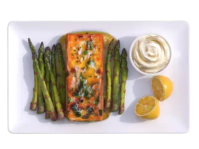 Greek Marinated Salmon Steak with Asparagus Low Low-poly 3D model