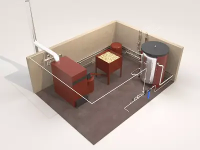 Industrial Boiler Room on wood pellets 3D model