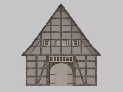 Medieval half-timbered Barn Low-poly 3D model