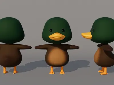 Rigged Cartoon Duck Low-poly 3D model