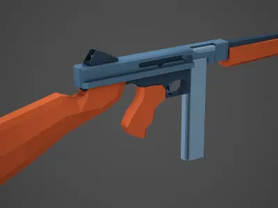 Stylized Thompson M1A1 Low Poly Mobile Ready Low-poly 3D model