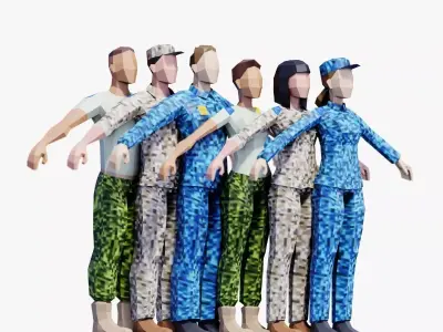 Ground Forces Army Soldiers - Animated and Rigged Low-poly 3D model