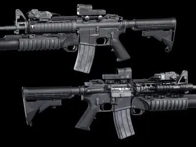 Modular M4A1  AR15 pack low poly game ready Low-poly 3D model