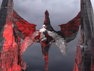 Spiral Mountain Sharp rocks With Dragon Angel statues 3D model