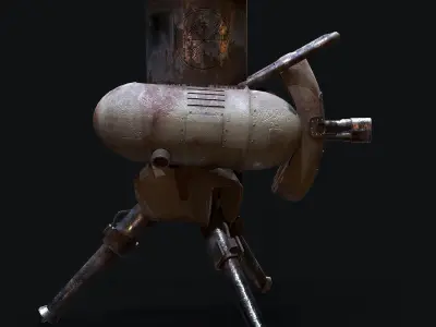 Turret steam powered machine gun Low-poly 3D model