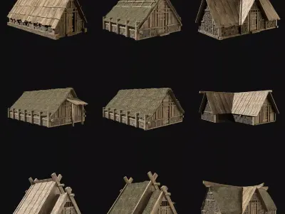 VIKING NORDIC NORSEMAN MEDIEVAL FANTASY HOUSE COTTAGE COLLECTION Free low-poly 3D model