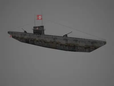 Uboat submarine German Low-poly 3D model