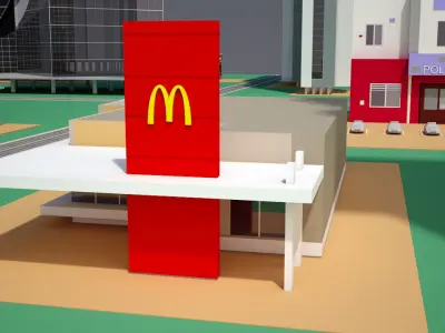 Part of a City with Animated Aircraft 3D model