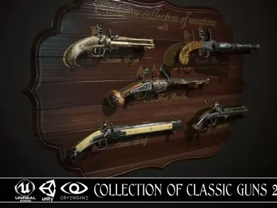 Collection of classic guns 2 Low-poly 3D model