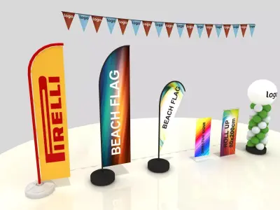 Beach Flag Roll up Banner Balloon Set 3D model