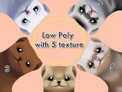 Mink-Ferrets-Otters-Mongoose hand paint lowpoly Low-poly 3D model