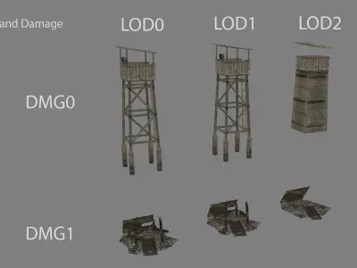 Observation Tower 01 with Damage Low-poly 3D model