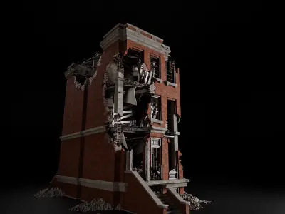 DESTROYED OLD BUILDING POST APOCALYPSE 004 Low-poly 3D model
