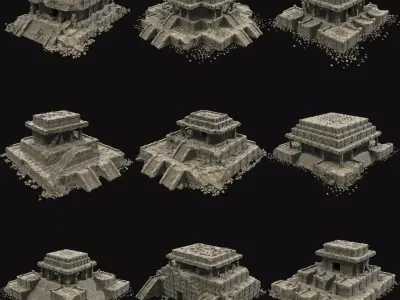 ANCIENT TEMPLE RUINS AZTEC MAYAN INCA PLATFORM RUIN COLLECTION Low-poly 3D model