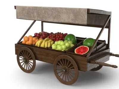 Fruits Wooden Cart 3D model
