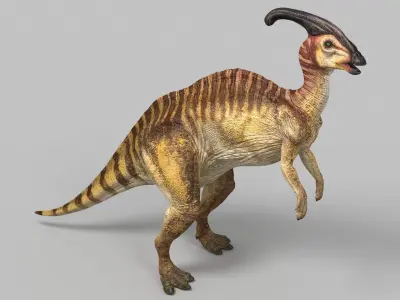 Parasaurolophus dinosaur with long horns Low-poly 3D model