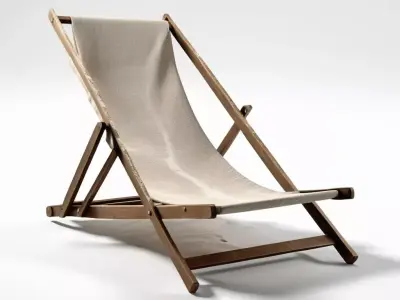 Folding Wooden Deck Beach Chair 3D model