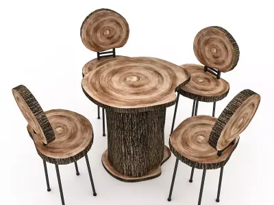 Wooden Garden Furniture 04 Low-poly 3D model