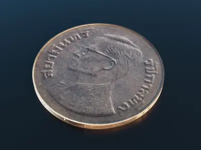 Thai 5 baht coin Low-poly 3D model