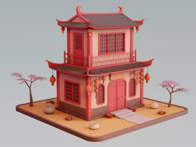 Stylized Chinese House 01 Low-poly 3D model
