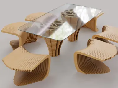 Unique Parametric Design Table With six chairs 3D model