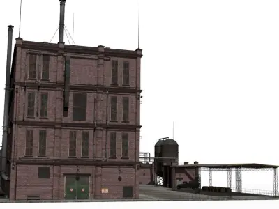 Factory brick building with pipes Low-poly 3D model