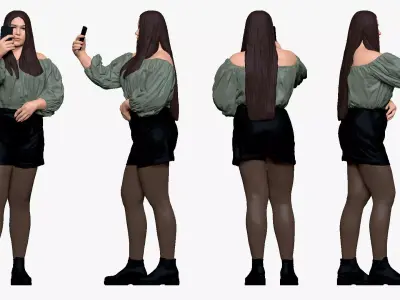 001506 girl with a phone in shorts 3D model