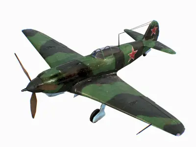 Russian Soviet fighter aircraft Yakovlev Yak-9 Low-poly 3D model