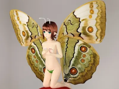 T pose rigged model of Chouko anime creature 3D model
