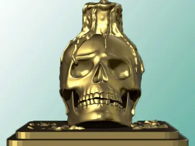 Candle melting on skull sculpture Free 3D print model