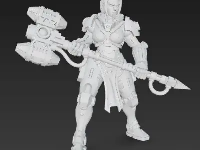 3D Printable Iron Oath Dawn Hammer Female Warrior Figure 3D model
