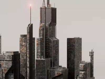 Sci-Fi building skyscrapers pack Low-poly 3D model