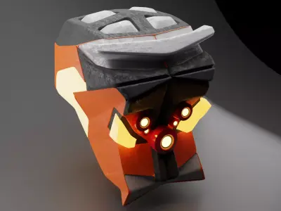 Robots head with laser-ray eyes Low-poly 3D model