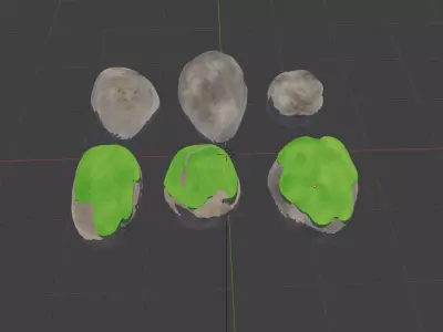 Anime Stone Set High-Poly with Moss Variations Free 3D model