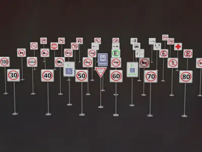Signs Traffic Regulatory Lotes 01 Part 2 Spanish Bundle 3D model