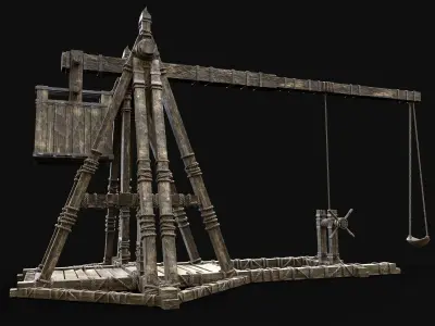 TREBUCHET WAR MACHINE MEDIEVAL SIEGE ENGINE BATTLE CONSTRUCTION Low-poly 3D model