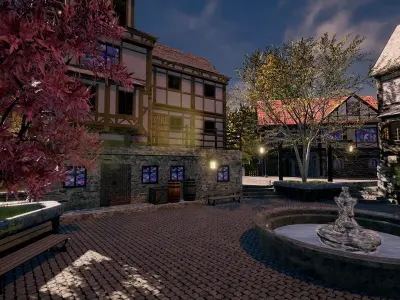 Medieval Modular Building Environment Houses Castle and Farmland Low-poly 3D model